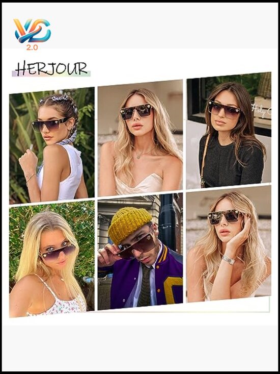 Oversized Square Sunglasses Vintage Trendy Classical UV Protection main image 2
